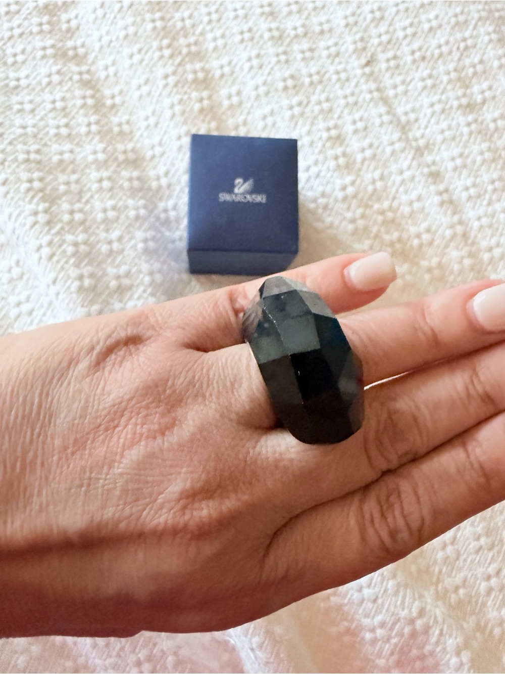 Swarovski Faceted Dark Gray Crystal Statement Ring - Picture 4 of 14